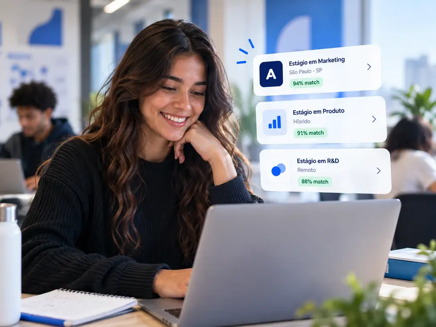 Estudante recebendo um novo match no notebook